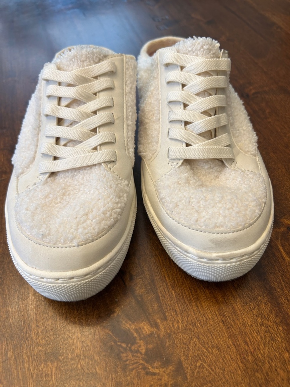 Dr. Scholl's Cream Sherpa Platform  Elatsic Lace Sneakers